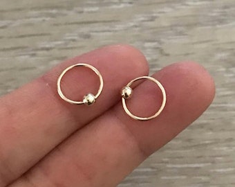 14k Solid Gold Fixed Captive Bead Ring, Gold Filled Fixed Captive Bead Ring, Gold Filled Hoops, Cartilage Hoop Earring, 14k Gold Body Ring