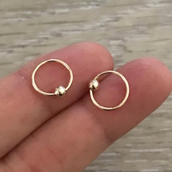 14k Solid Gold Fixed Captive Bead Ring, Gold Filled Fixed Captive Bead Ring, Gold Filled Hoops, Cartilage Hoop Earring, 14k Gold Body Ring