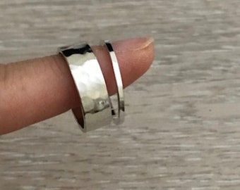 Hammered Silver Ring Set, Silver Rings, Stacking Rings, Dainty Rings, Thin Rings, Silver Band, 2 pc Set, Made in USA