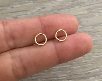 14k Gold  Open Circle Stud Earring, Geometric Circle Stud Earring, Cartilage Studs, Helix, Tragus, Gift for Her