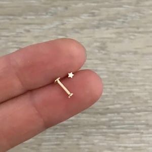 14k Gold Internally Threaded Stud Earring, 2mm Tiny Star Stud Earring, 14k Cartilage Stud Earring, Helix, Conch, Tragus, Body Piercing