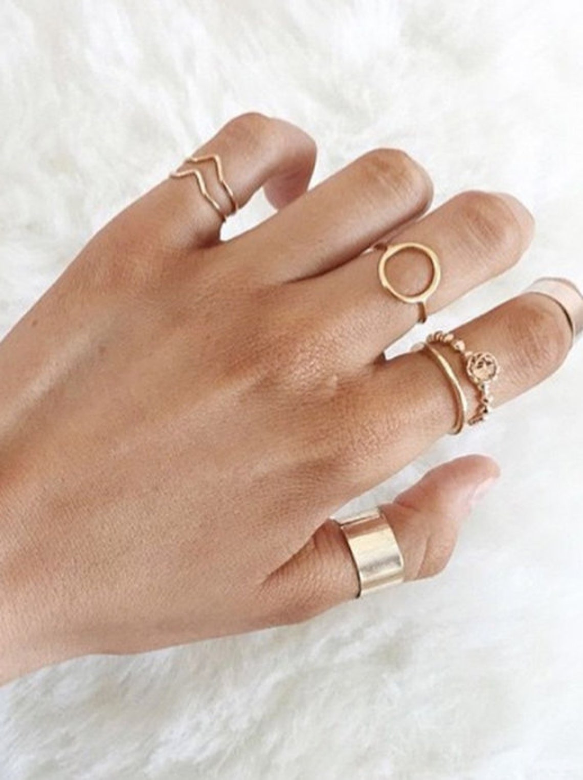 Gold Stacking Ring Set 10mm Wide Gold Ring Everyday Rings 2 Etsy