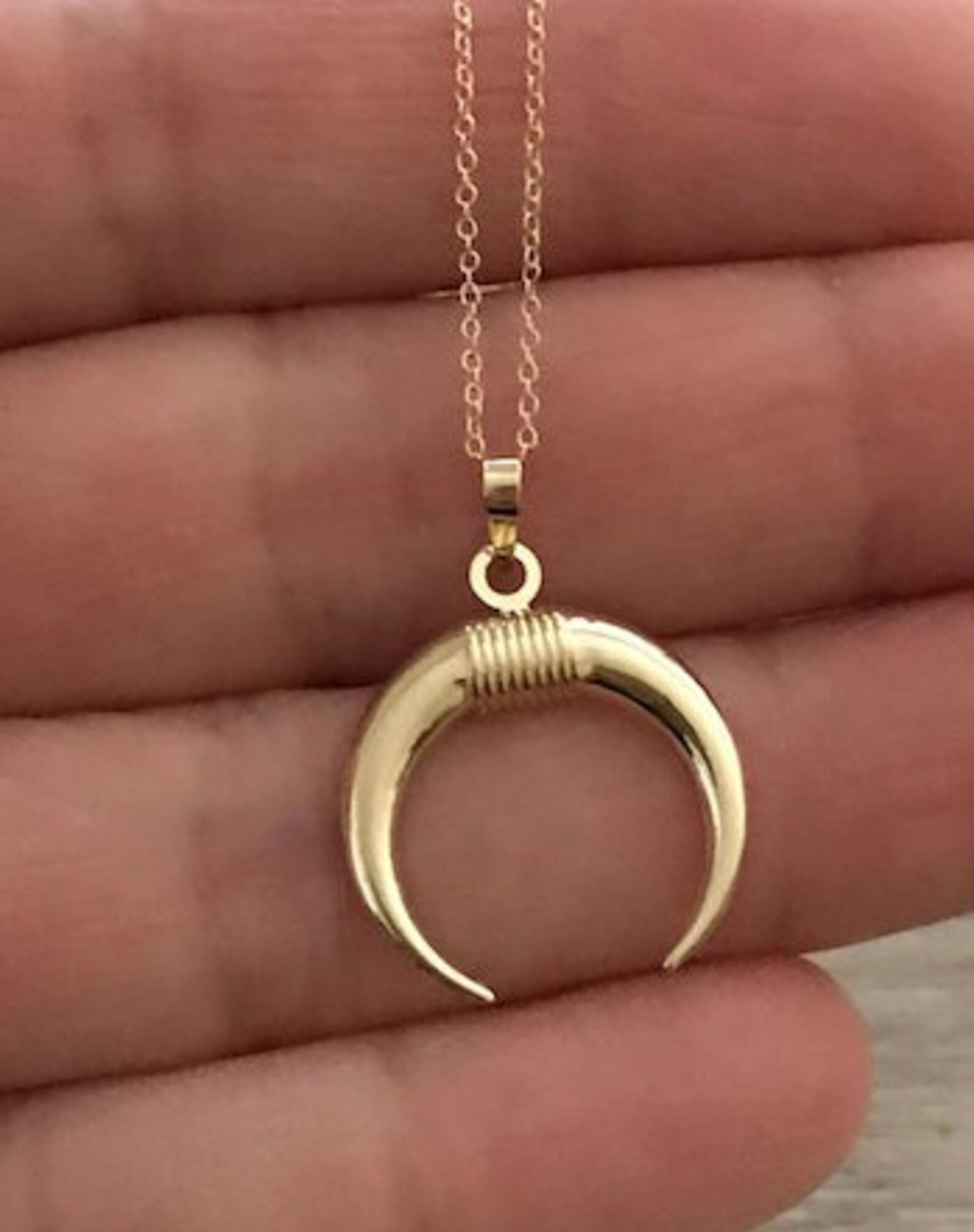 Double Horn Necklace Gold Horn Necklace Tusk Necklace Real Etsy