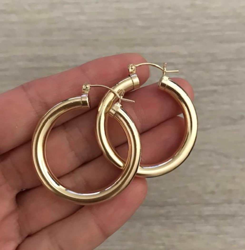 Chunky Gold Hoops Chunky Gold Filled Hoop Earring 30mm | Etsy