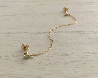 14k GF Cartilage Chain CZ Earring, Gold Chain Earring Cuff, Gold Earring