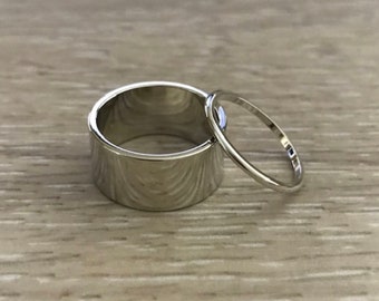 Silver Stacking Ring Set, 1mm Thin Rhodium Ring, Everyday Rings, 1mm, 2 piece Set, Made in USA