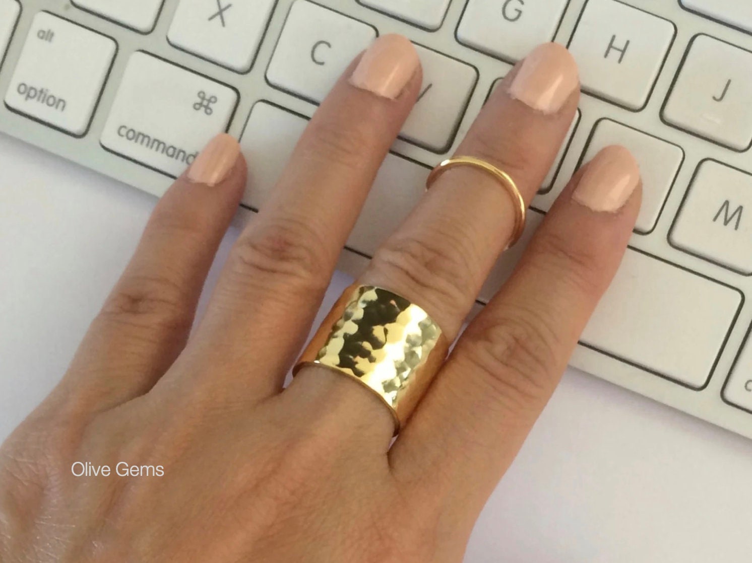 Wide hammered gold ring deals