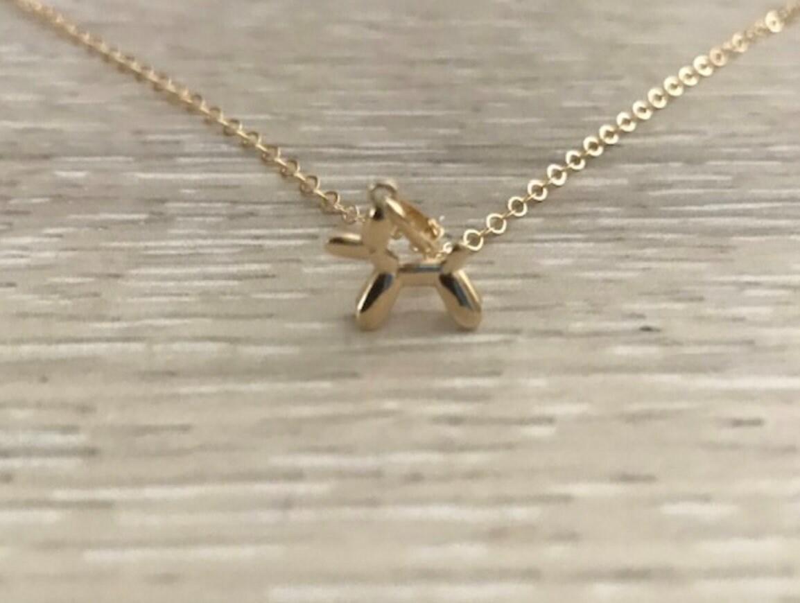 14k Gold Necklace Balloon Dog Necklace Real Gold Necklace Etsy