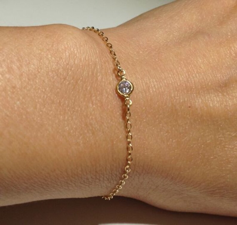 14k Gold Filled Thin CZ Bracelet Dainty Bracelet Minimalist Etsy