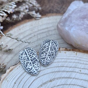 Sage Leaf Stud Earrings, Sterling Silver Botanical Earrings, Real Leaf Texture