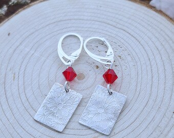 Sterling Silver Drop Earrings - Floral Earrings Dangle - Minimalist Textured Jewelry - Birthday Gift for Her