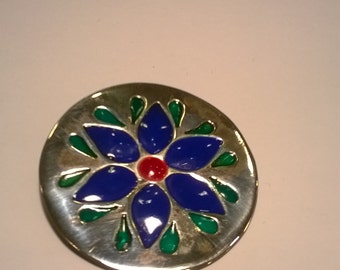 Pendant. Silver. Flower (enamel) pendant. Unique  and Handmade.