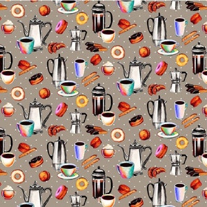 Sweets and Savery Design 100% Cotton Quilting Fabric by the Yard ( Tan, Grey, Brown, Grey ) - Style CQ-216