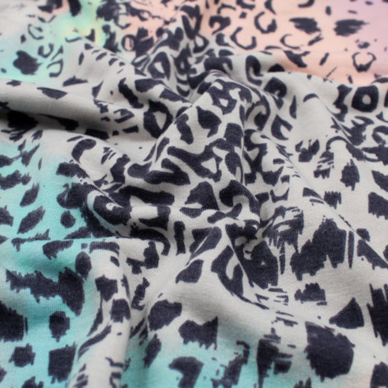 Style P-2465-506 Camel Baby Blue Leopard Skin Pattern Printed French Terry Spandex Fabric by the Yard