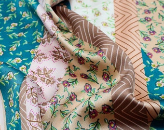 Peacock Peach Floral Patchwork Schal Muster Gedruckt Stretch Satin Stoff, Braut Satin Stoff, Matt Satin Stoff - 1 Yard Style P-1547-456