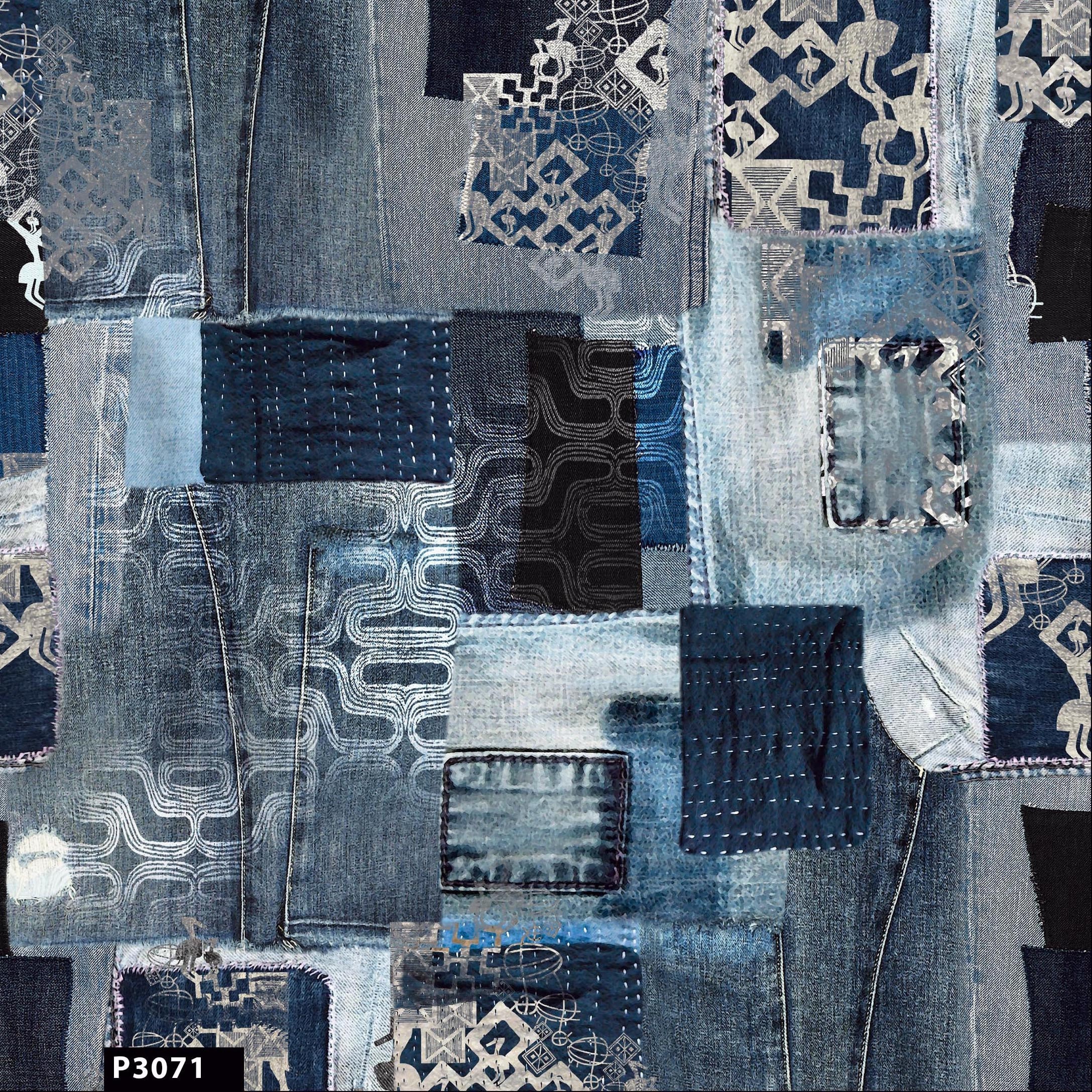 Denim Patchwork Fabric Printed Design 100 Cotton Quilting Etsy Australia