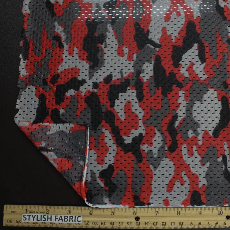 Red Camouflage Football Mesh Poly Stretch Sports Knit Fabric Style 2010 image 3