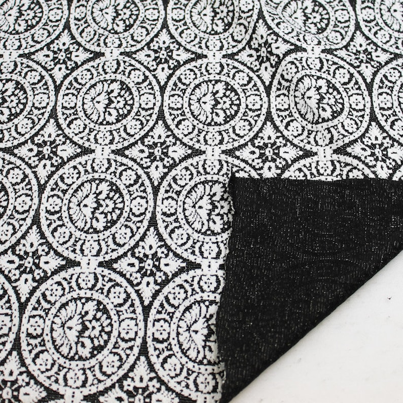 Bohemian Medallion Black and White Knit Jacquard Fabric by the Etsy