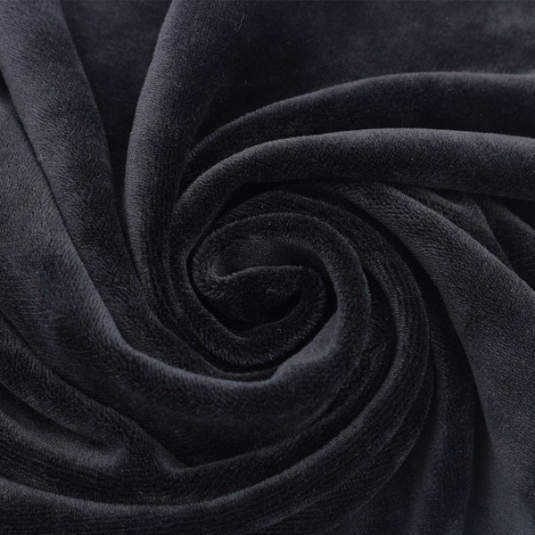 Black Solid Color French Velvet Velour Poly Spandex Fabric by the Yard - Style 823