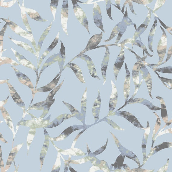 Blue Metal Leaf Design Printed on French Terry Fabric by the Yard Style  P-2524-506 