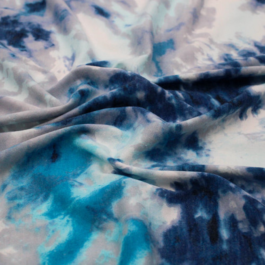 Navy Aqua Tie Dye Ombre Pattern Imprim Poly Rayon Stretch Jersey