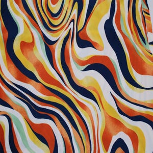 60&quot; Wide Printed 4-Way Stretch Venezia Polyester Spandex Fabric by The Yard for Apparel, School & DIY Crafts,Navy Persimmon Style P-2993-800