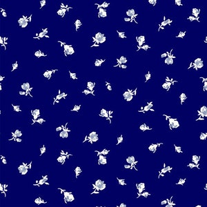 Navy with Blue Ditsy Floral Printed 55" Light-Weight Rayon Challis Fabric by the Yard - Style P-1692-698
