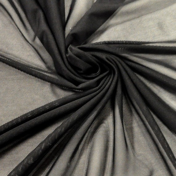 Black Nylon Power Mesh Fabric by the Yard, Soft Sheer Drape Mesh