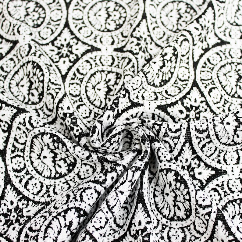 Bohemian Medallion Black and White Knit Jacquard Fabric by the Etsy