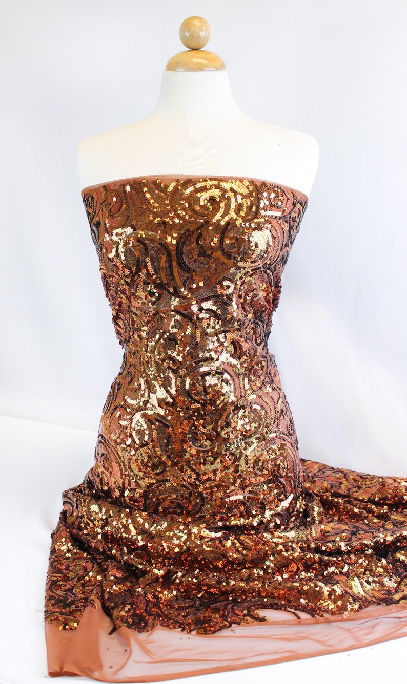 Allover Bronze Sequins Fabric Fleurons Embroidered Sequins 1 Etsy