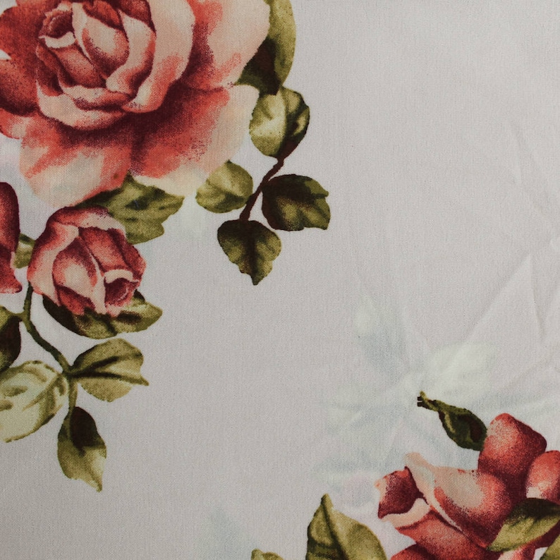Off White Peach 58 Floral Printed Wool Peach Fabric by the Yard Style P-79-WOOL-PEACH