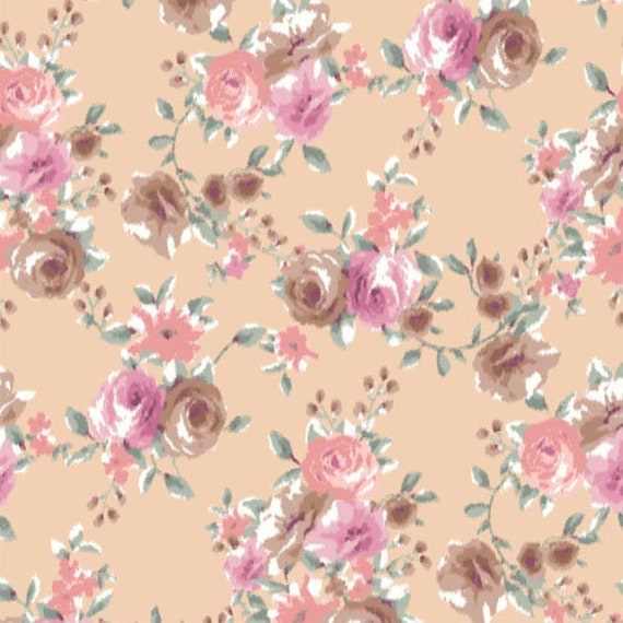 Blush With Coral Medium Flowers Printed on Rayon Spandex Etsy