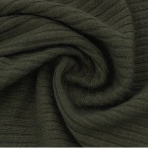 Army Green Poly Rayon Spandex 4x2 Rib Knit Fabric by the Yard- Style 753