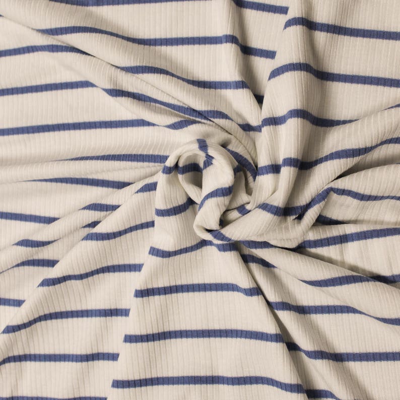 Off White Blue Deep 4x2 Stripe Rib Knit Fabric by the Yard | Etsy