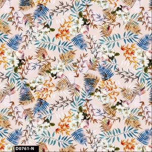 May include: A seamless pattern featuring white flowers, blue and brown leaves on a light pink background. The pattern is ideal for fabric, wallpaper, or other decorative projects.