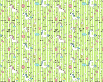 Conversational Magic Fantasy Unicorn stampato 100% cotone trapunta tessuto 1 Yard-(Bianco,Lime,Mint,Rosa e Giallo)Stile CQ-62