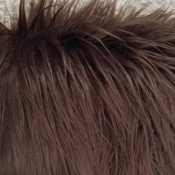 Brown 60" Wide 1-2'' Long Pile Luxury Shag Fur Fabric, Soft Fake Fur Fabric, Newborn Fur, Faux fur for Coat, Vest,Throws, Pillows-Style 5002