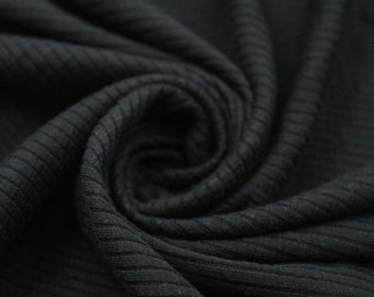 Black Poly Cotton Spandex 4x2 Rib Knit Fabric - Style 788