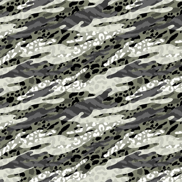 Olive Charcoal Animal Skin Pattern Printed French Terry Spandex Fabric by the Yard - Style P-1984-506