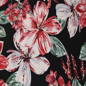 Black Cinnabar Large Flowers Printed Poly Moroccan Fabric by the Yard - Style P-688-754