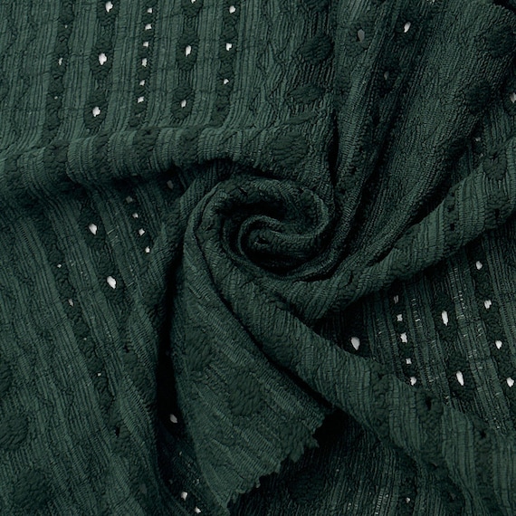 Hunter Green Solid Color Eyelet Design Jacquard Stretch Knit