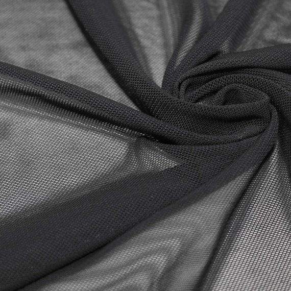 Black Stretch Power Mesh Fabric by the Yard, Soft Sheer Drape Mesh