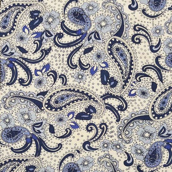 Off White Blue Paisley Pattern Print on Solid Hi-multi Chiffon Washed  Fabric by the Yard Style P-144-501 
