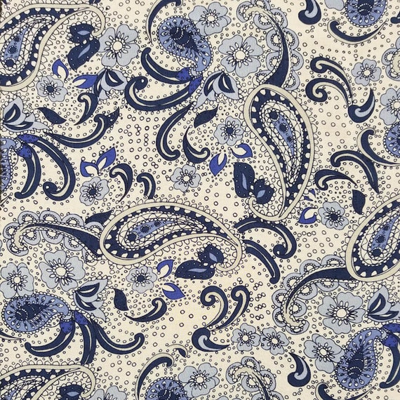 Off White Blue Paisley Pattern Print on Solid Hi-multi Chiffon Washed  Fabric by the Yard Style P-144-501 