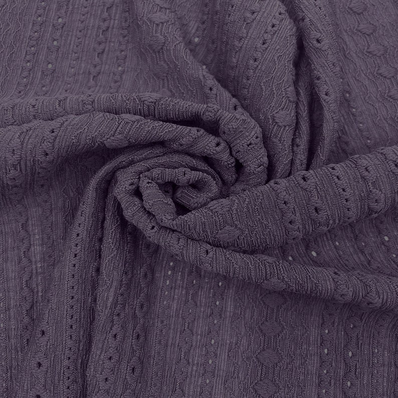 Eggplant Solid Color Eyelet Design Jacquard Stretch Knit Fabric by the Yard Style 845 image 1