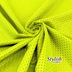 Neon Yellow Football Mesh Knit Fabric by the Yard, Football Fabric, Soccer Fabric, Basketball Jersey Fabric - 1 Yard Style 2005
