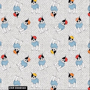 Conversational Stylish French Bulldog Design 100% Cotton Quilting Fabric 1 Yard - (Silver, White, Teal, Yellow and Red) Style CQ-75