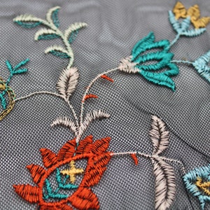 Black Tangerine Floral Pattern Nylon Power Mesh Fabric by the Yard, Soft Sheer Drape Mesh Fabric,Performance Mesh Fabric  Style  EB-412-MESH