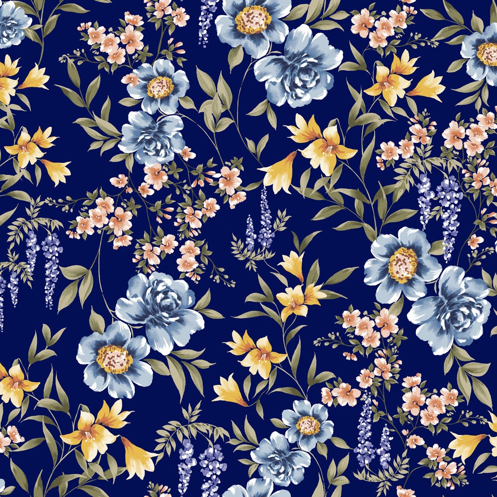 Tela estampada flores azul (CM) - TIENDAMERCERIA