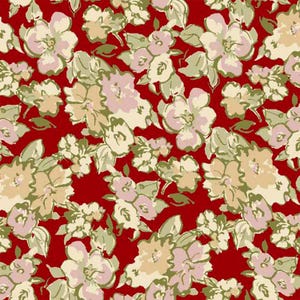 Red Pale Peach Ditsy Floral Patten Printed Rayon Crepon Fabric , Dress, Tops, Home Decor and DIY projects by the Yard - Style P-1892-636